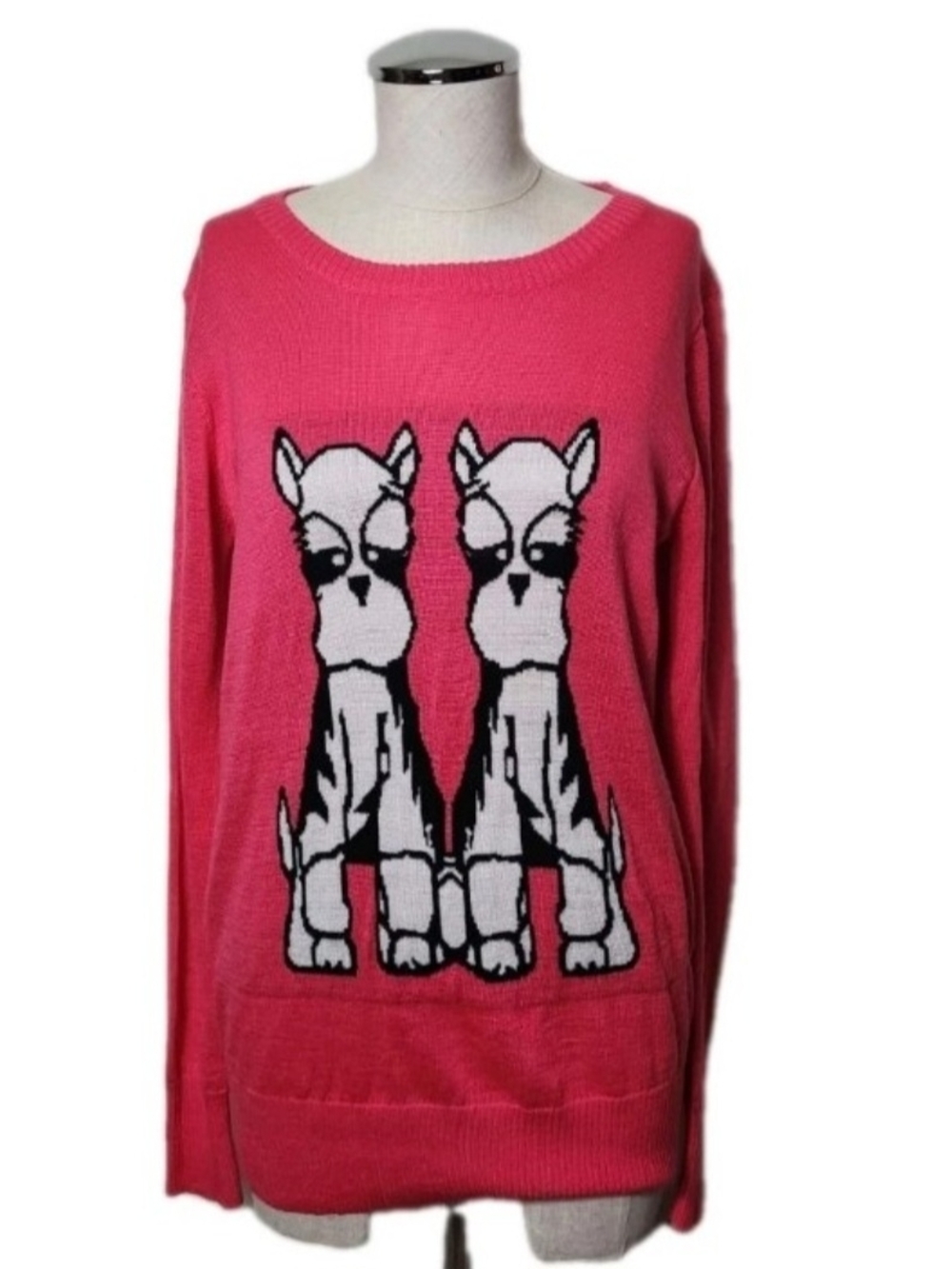 cen Women's Sweatshirt Bright Pink Long Sleeve Pullover With Dogs Size Large